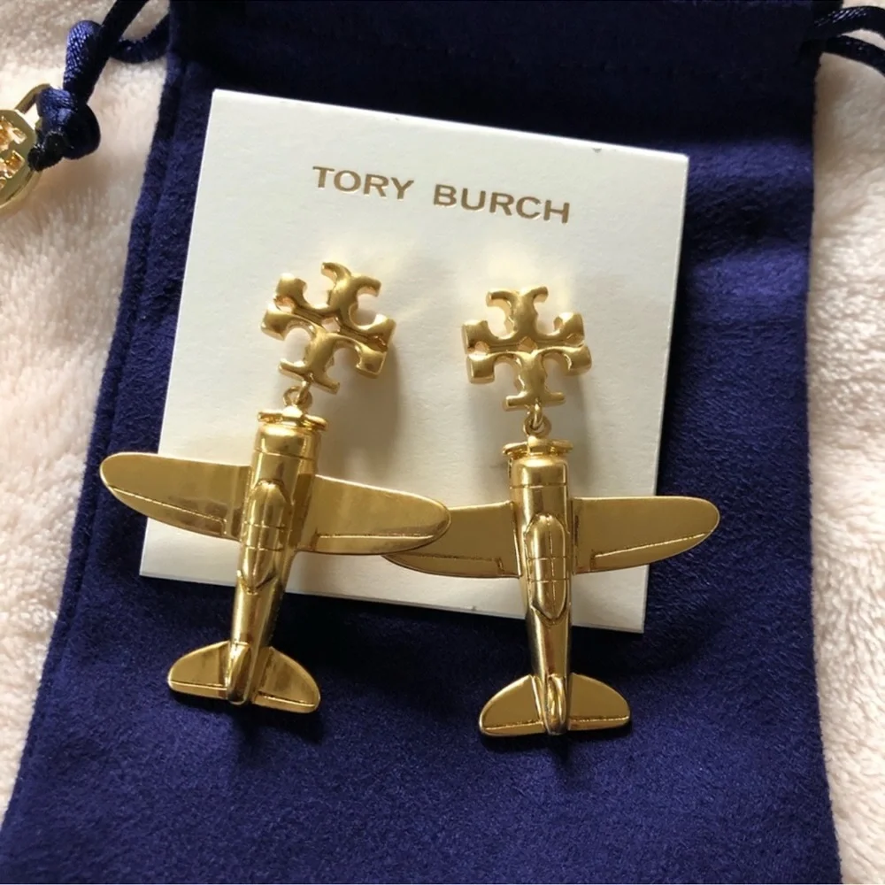 Tory Burch Gold Airplane Drop Earrings RETIRED NEW $129